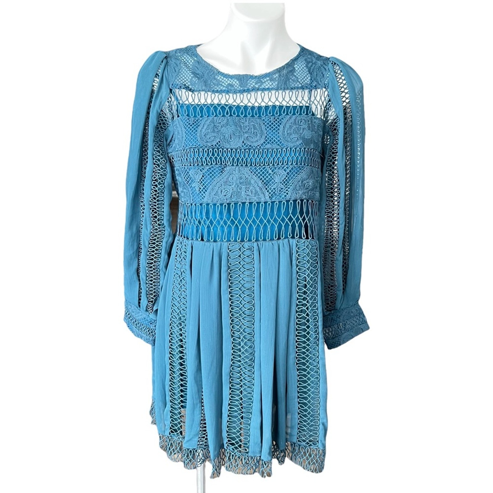 Anthropologie Eri + Ari Teal Chalene Lace Fit & Flare Dress Size 4